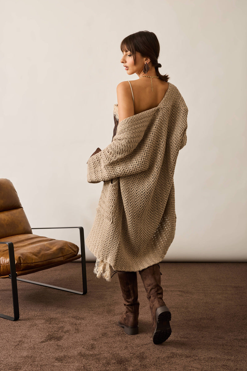 Cardigan Lungo Con Tasche fango|Colore:Fango