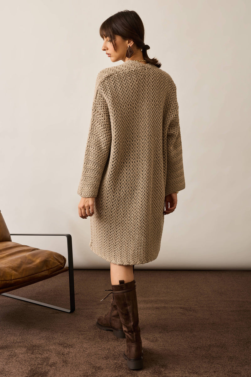 Cardigan Lungo Con Tasche fango|Colore:Fango