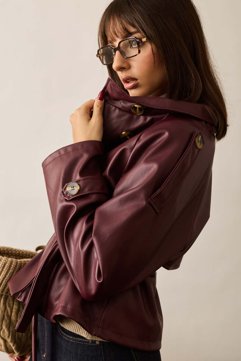 Trench Corto Ecopelle borgogna|Colore:Borgogna