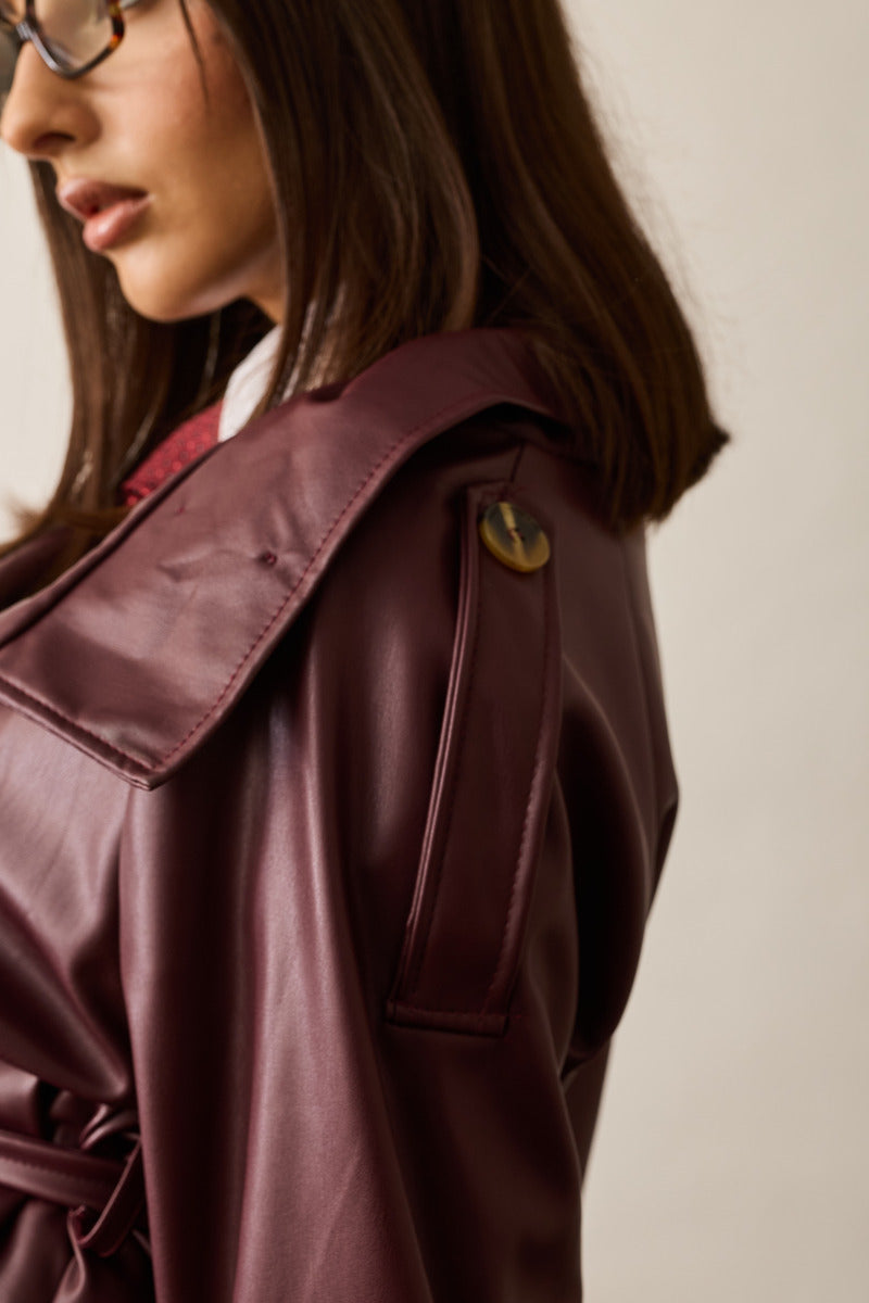 Trench Corto Ecopelle borgogna|Colore:Borgogna