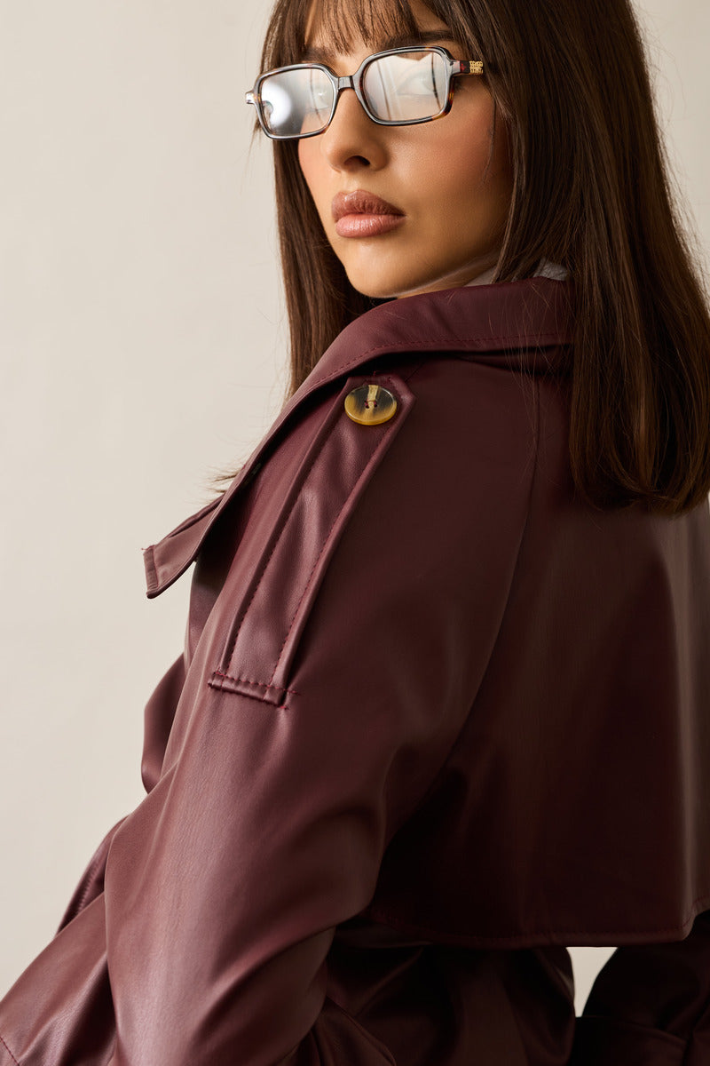 Trench Corto Ecopelle borgogna|Colore:Borgogna
