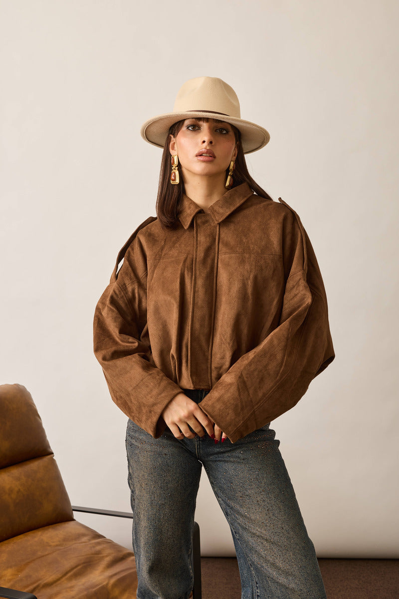 Bomber Scamosciato tabacco|Colore:Tabacco