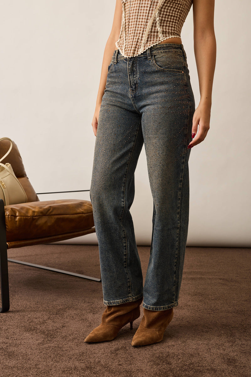 Jeans Strass denim sabbiato|Colore:Denim sabbiato