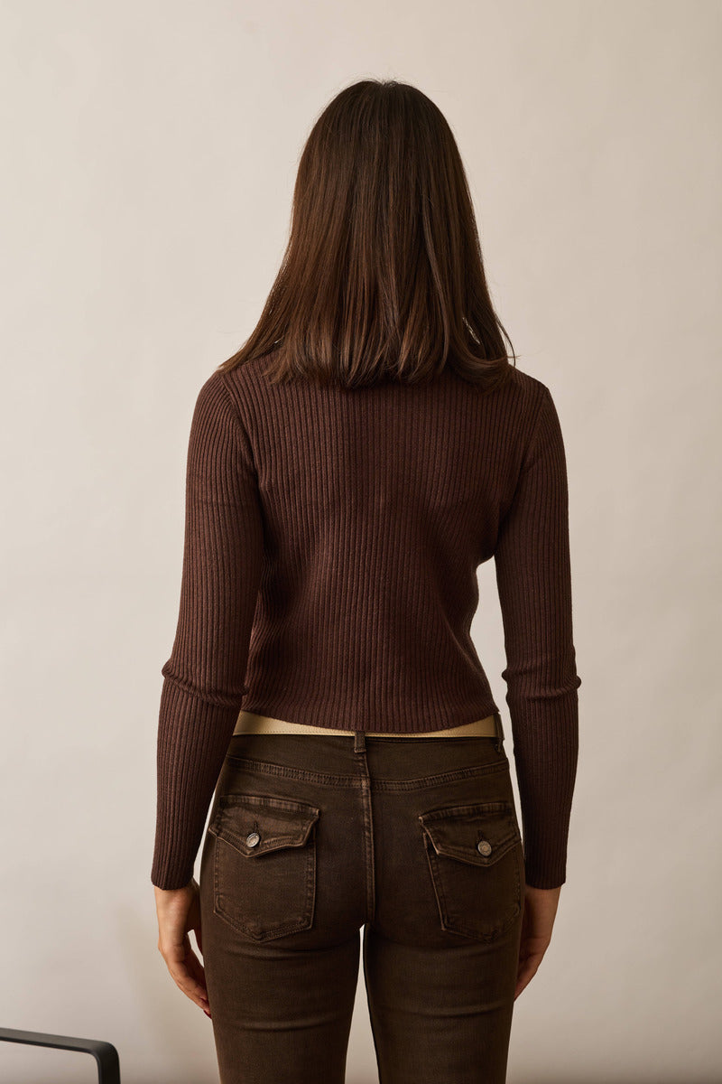 Cardigan Costine Zip testa di moro|Colore:Testa di moro
