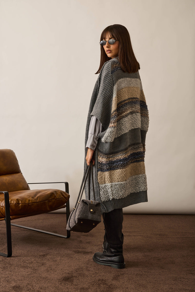Gilet Lungo Fasce grigio|Colore:Grigio