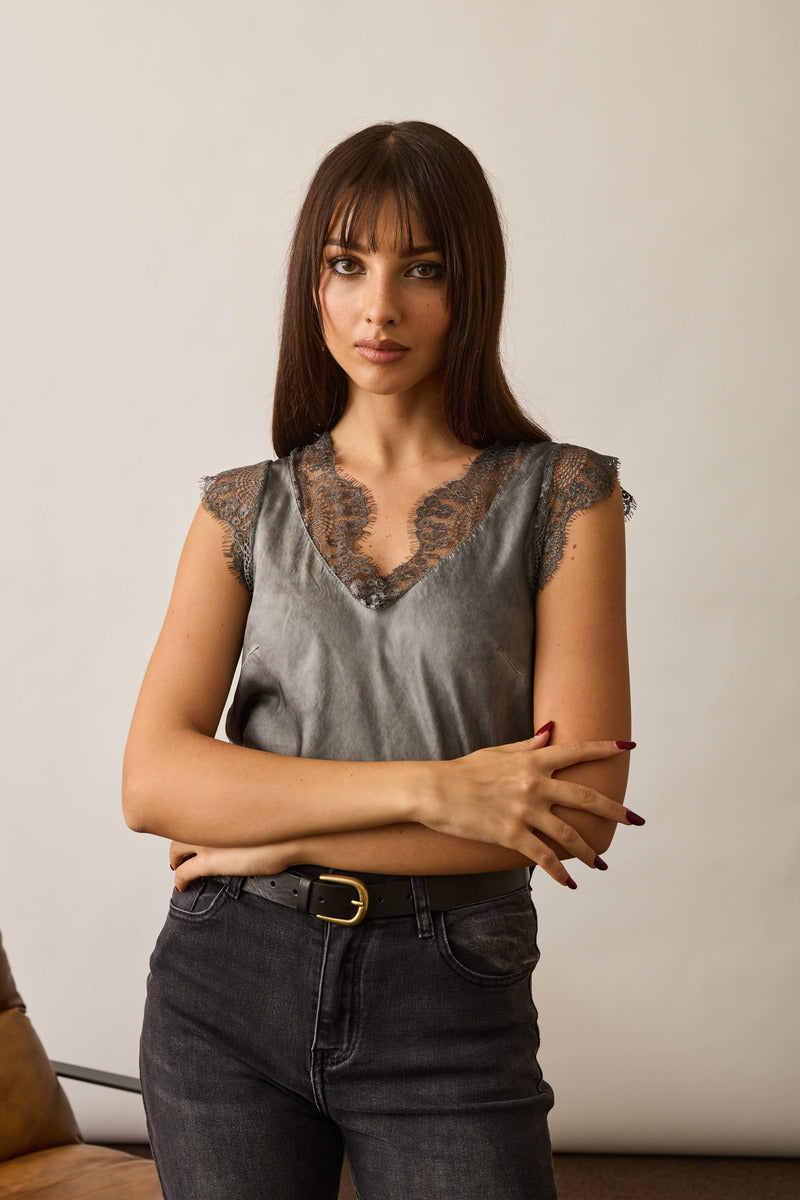 Canotta Ricamo grigio|Colore:Grigio