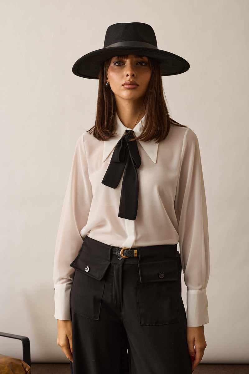 Camicia Con Cravattino bianco|Colore:Bianco