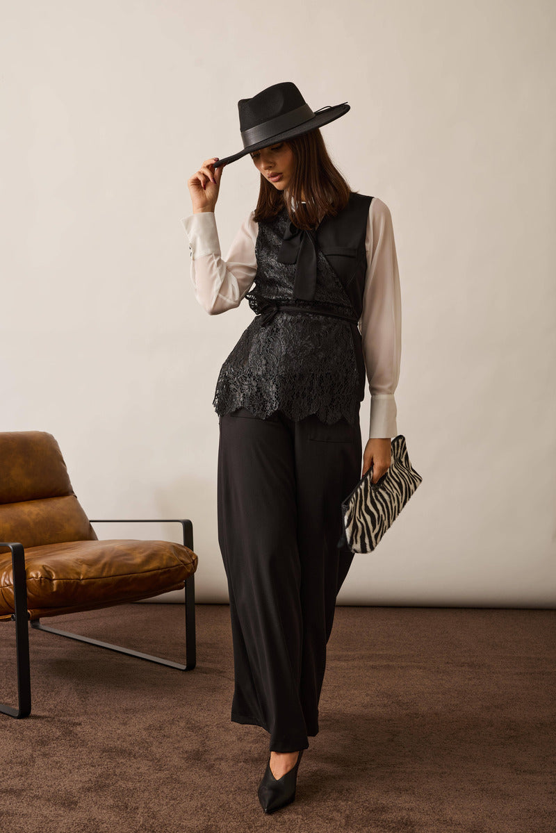 Coordinato Gilet In Pizzo nero|Colore:Nero