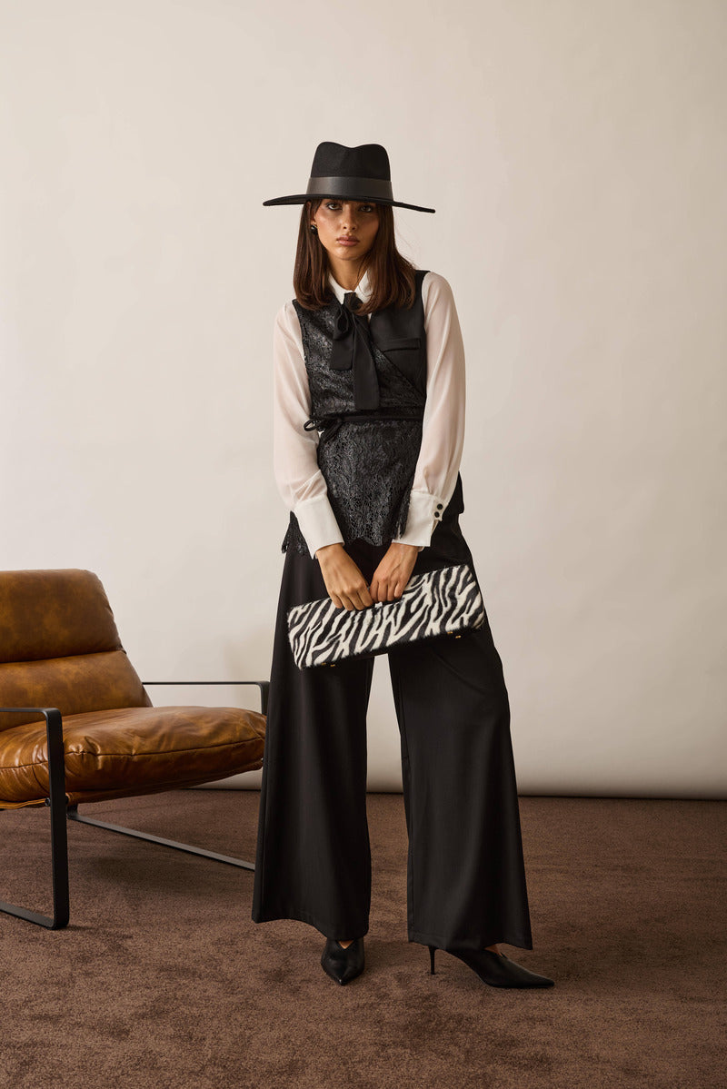 Coordinato Gilet In Pizzo nero|Colore:Nero