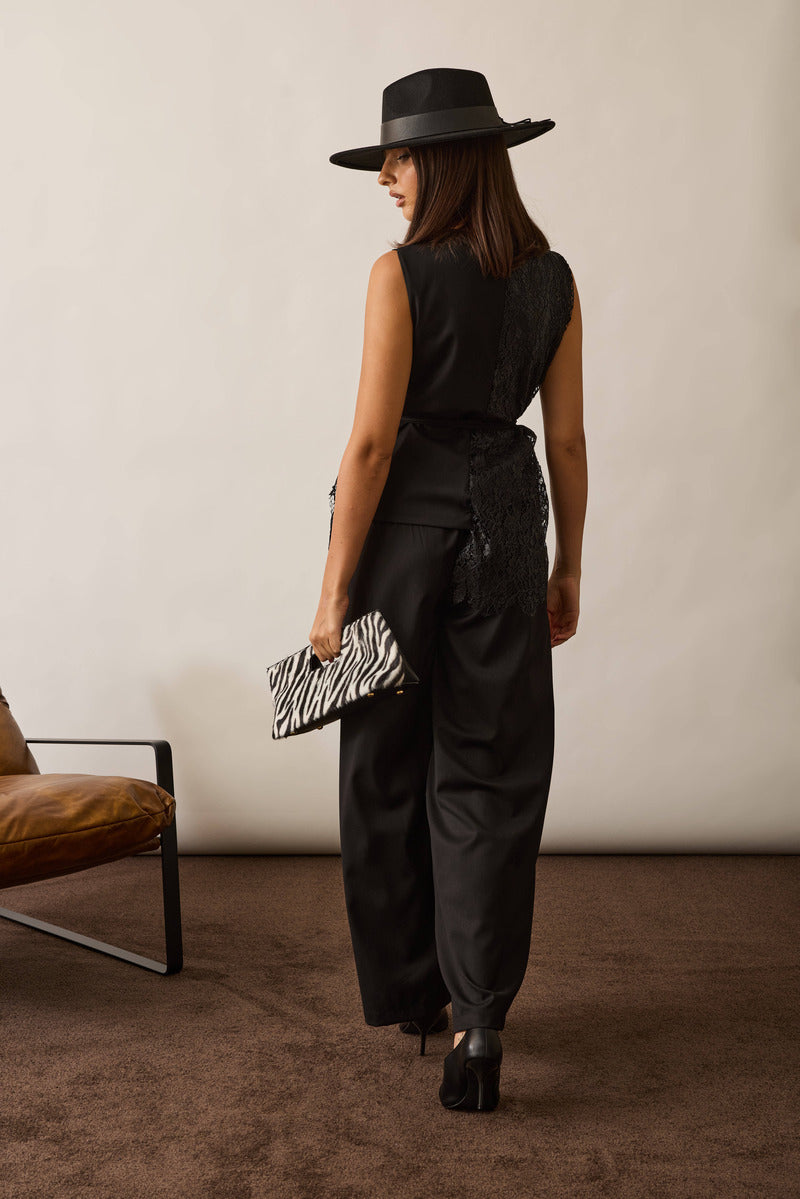 Coordinato Gilet In Pizzo nero|Colore:Nero