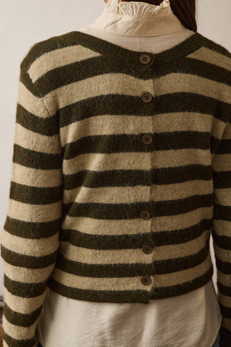 Pull Righe Bottoni Verde militare|Colore:Verde militare