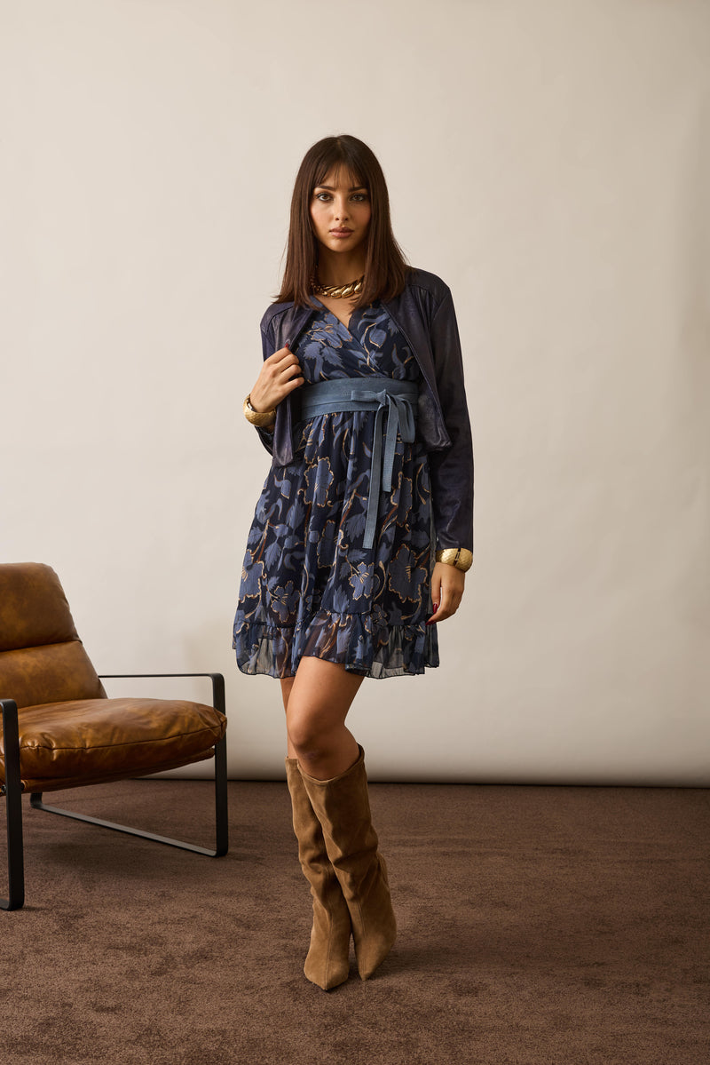 Abito Incrocio Flower Blu|Colore:Blu