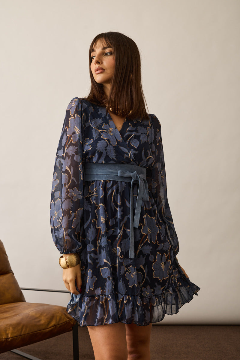Abito Incrocio Flower Blu|Colore:Blu