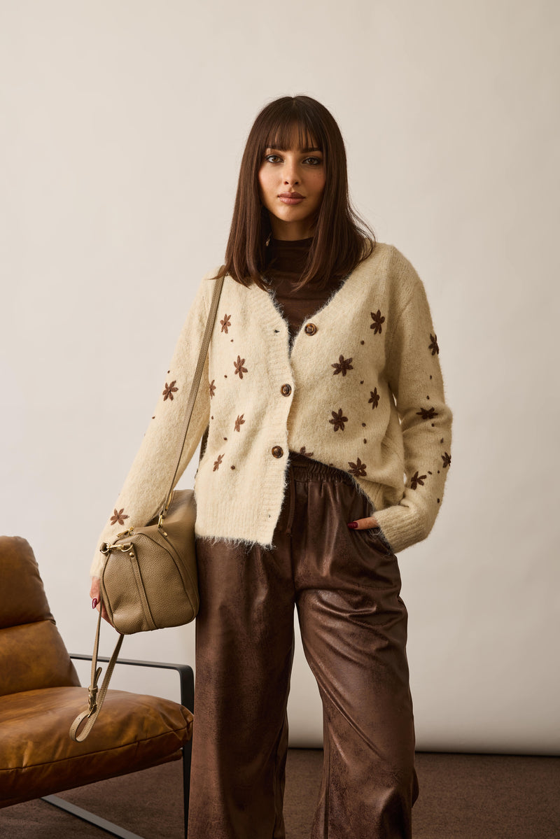 Cardigan Con Ricamo beige chiaro|Colore:Beige chiaro