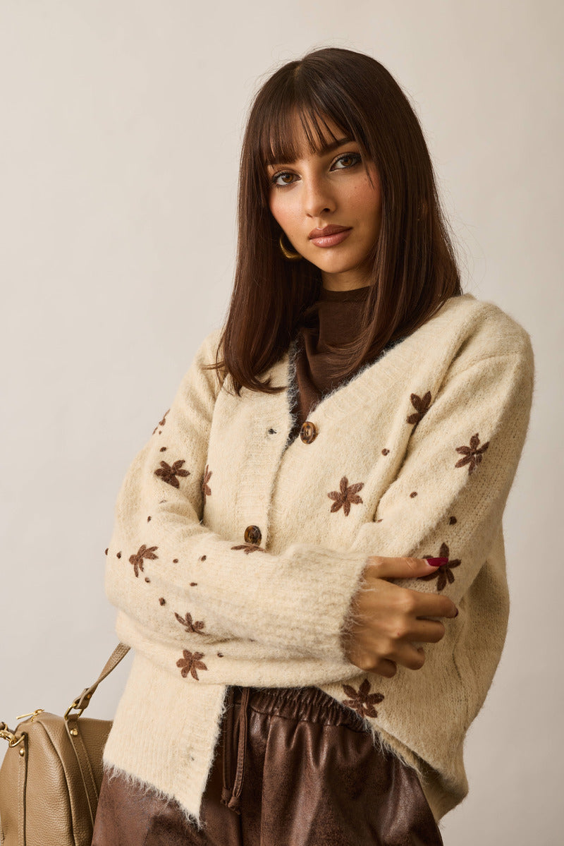 Cardigan Con Ricamo beige chiaro|Colore:Beige chiaro