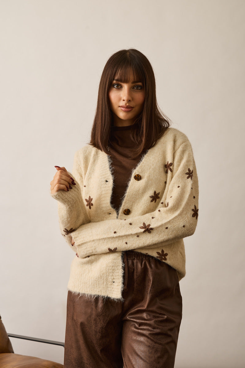 Cardigan Con Ricamo beige chiaro|Colore:Beige chiaro