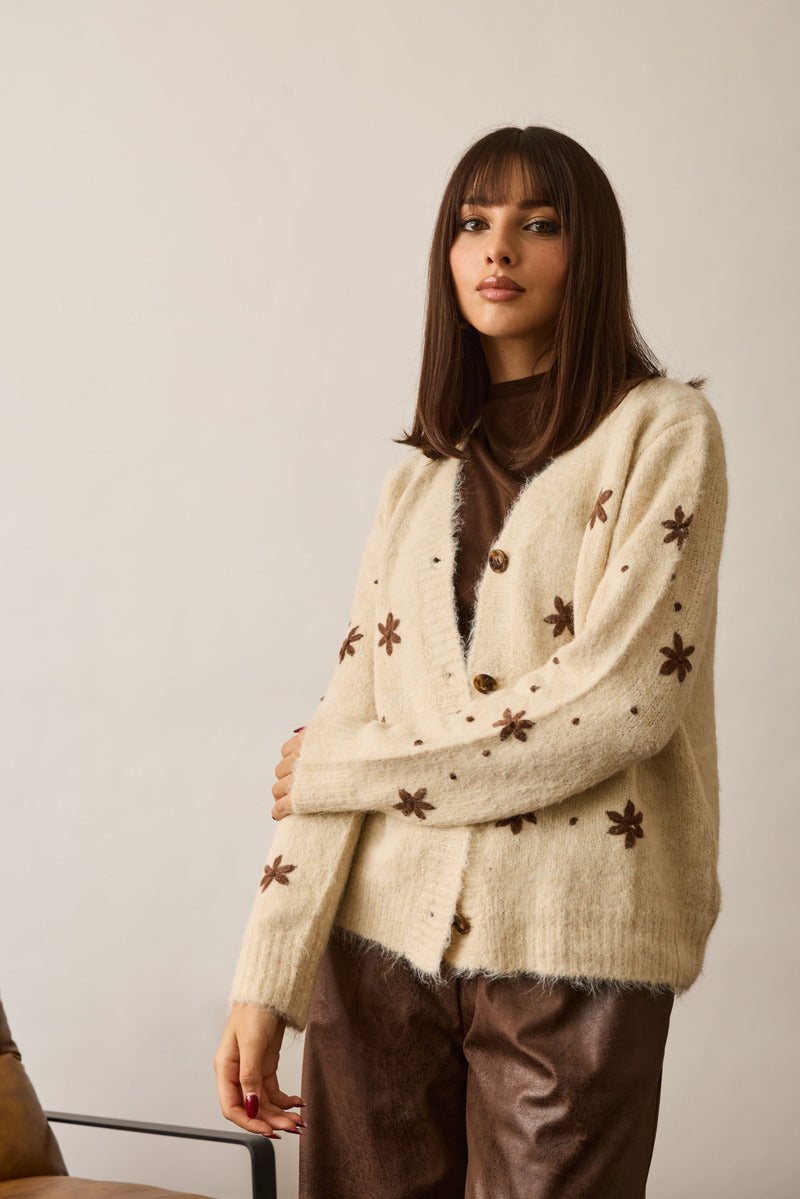 Cardigan Con Ricamo beige chiaro|Colore:Beige chiaro