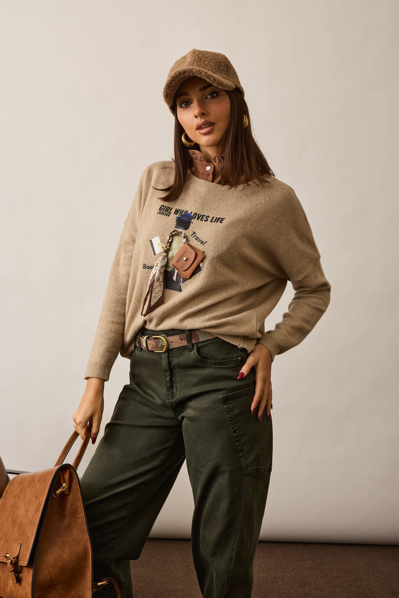 Pull Girl Travel beige scuro|Colore:Beige scuro