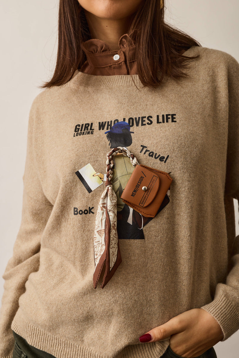 Pull Girl Travel beige scuro|Colore:Beige scuro