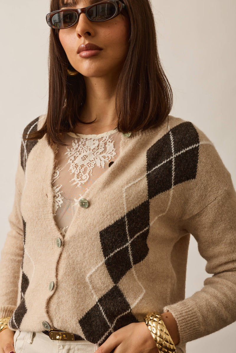Cardigan Rombi Lana beige|Colore:Beige