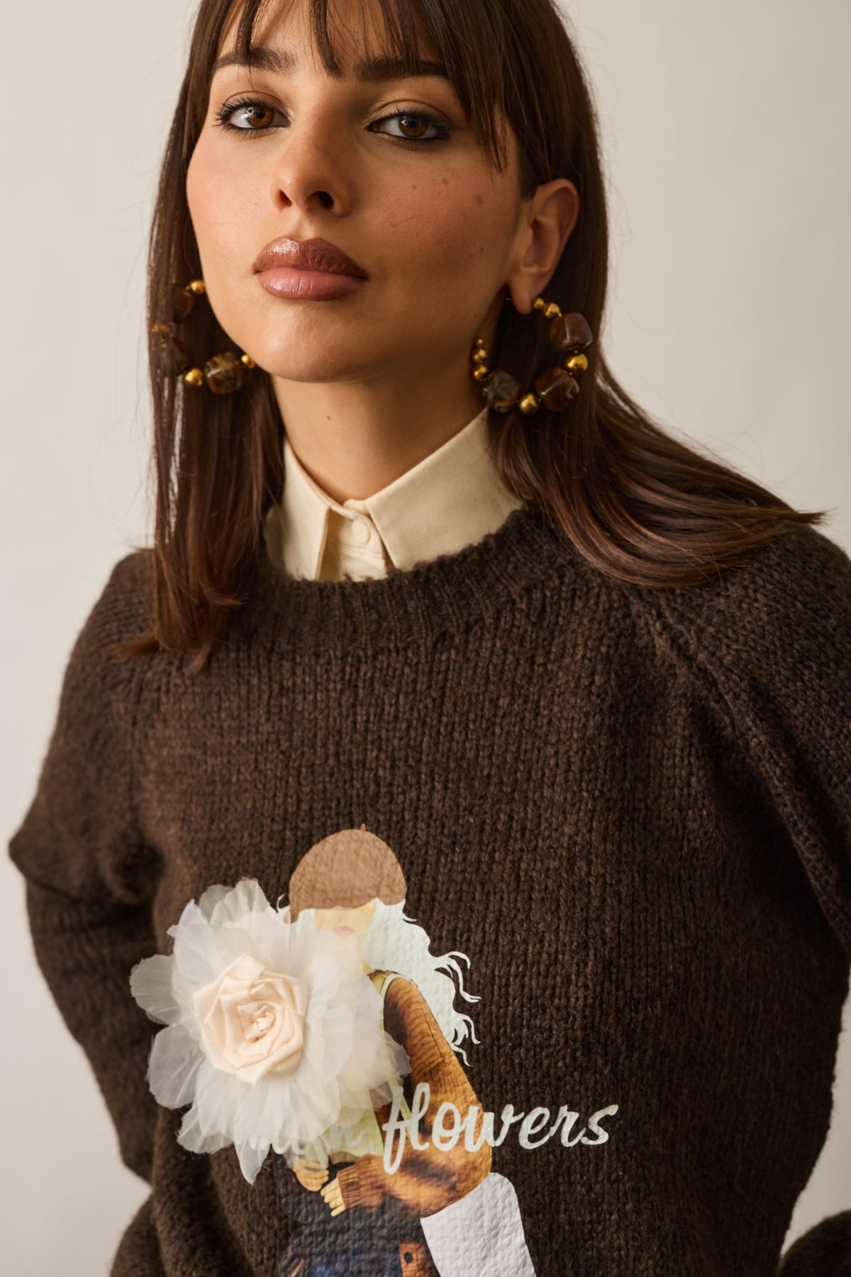Pull Woman Flower testa di moro|Colore:Testa di moro