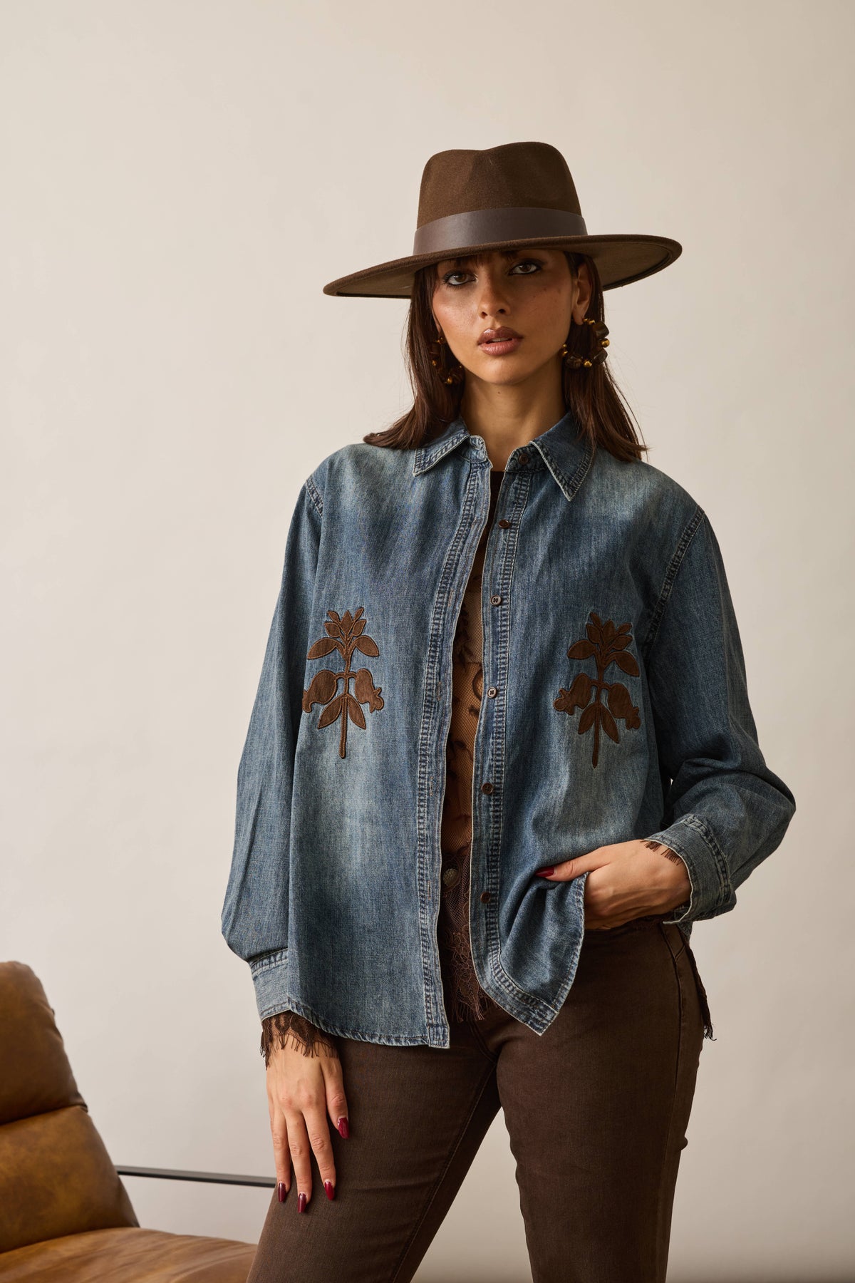 Camicia Denim Con Applicazioni denim|Colore:Denim