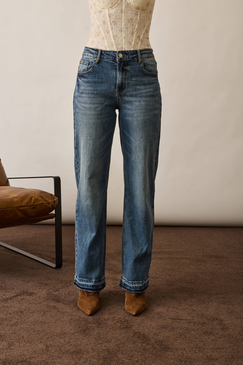 Jeans Dritto Sfrangiato denim|Colore:Denim
