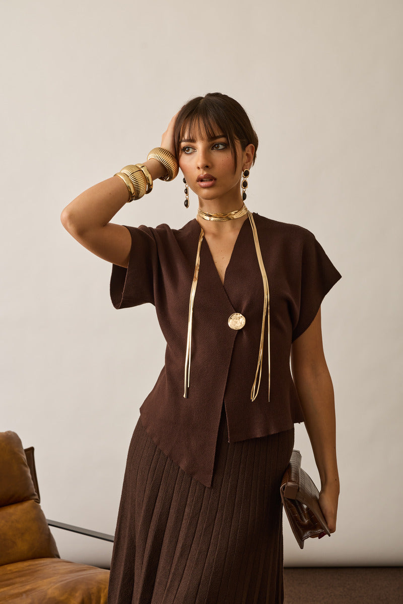 Coordinato In Maglia Plissé testa di moro|Colore:Testa di moro