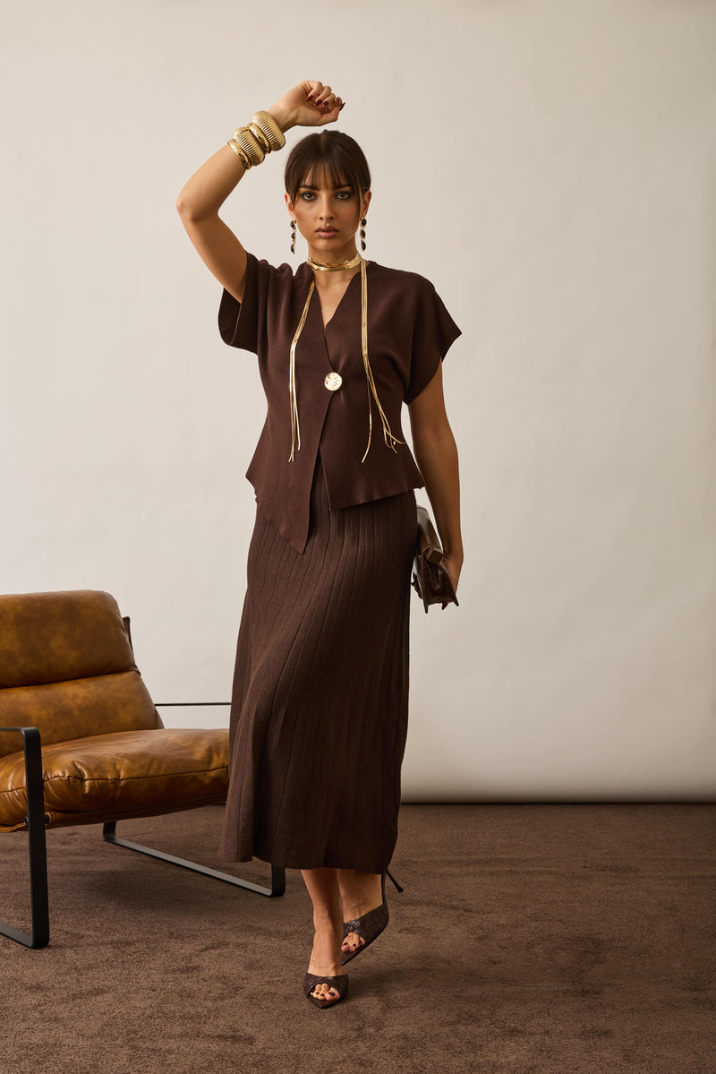 Coordinato In Maglia Plissé testa di moro|Colore:Testa di moro