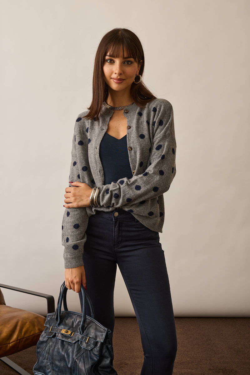 Cardigan Pois Cashmere Grigio|Colore:Grigio