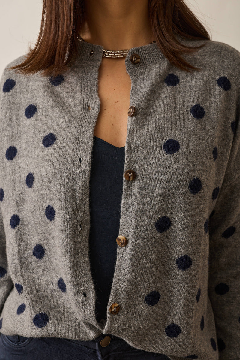Cardigan Pois Cashmere Grigio|Colore:Grigio