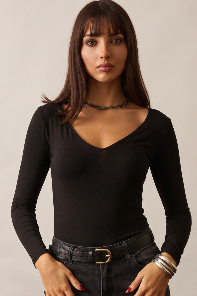 Maglia Scollo V Nero|Colore:Nero