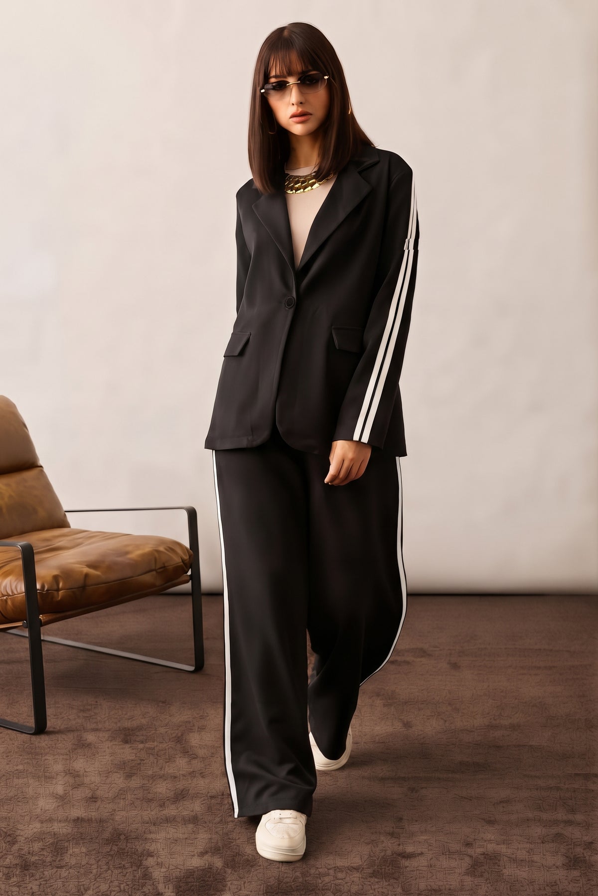Tailleur Con Bande nero|Colore:Nero