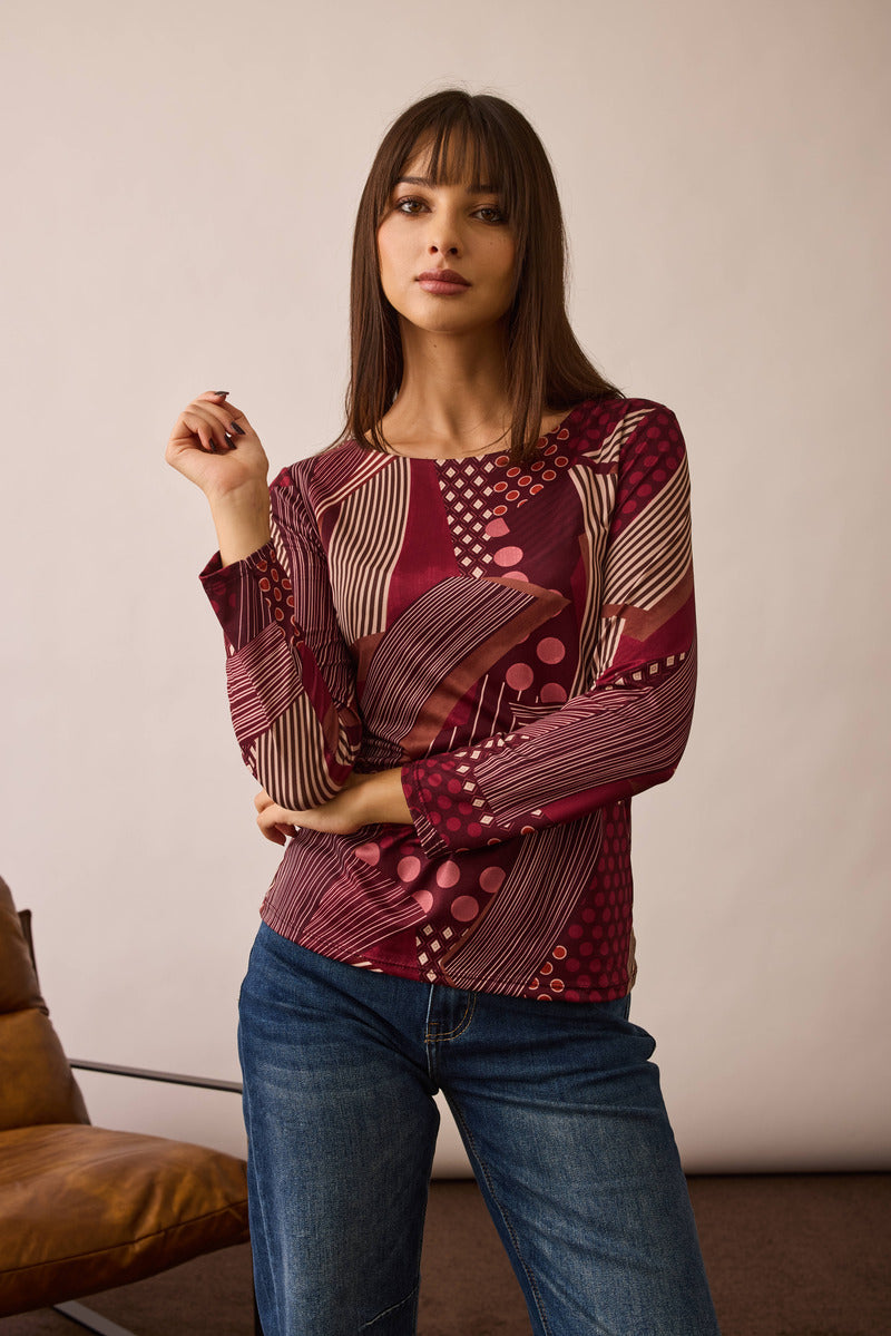 Maglia Fantasia Geometric borgogna|Colore:Borgogna