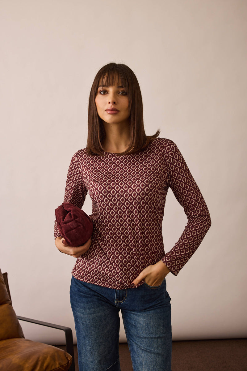 Maglia Fantasia Optical borgogna|Colore:Borgogna