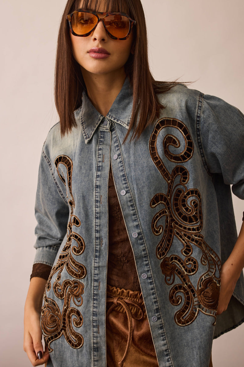Camicia Denim Intagliata denim|Colore:Denim