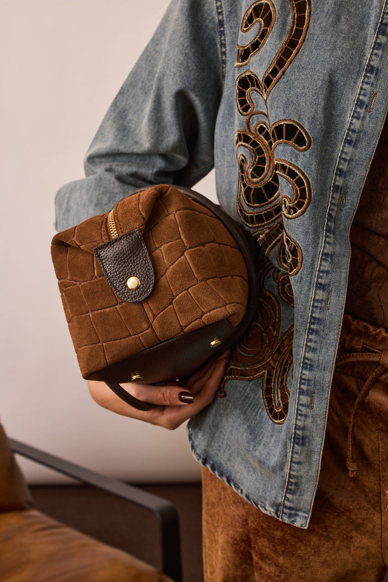 Borsa Stone In Vera Pelle Cuoio|Colore:Cuoio