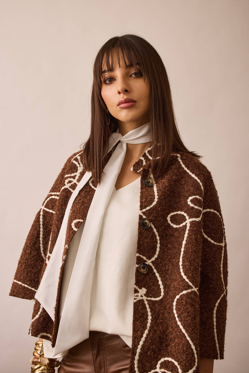 Cappotto Corto Con Ricamo cacao|Colore:Cacao