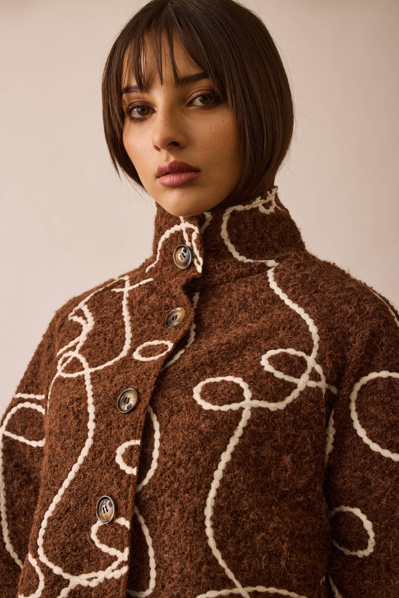 Cappotto Corto Con Ricamo cacao|Colore:Cacao