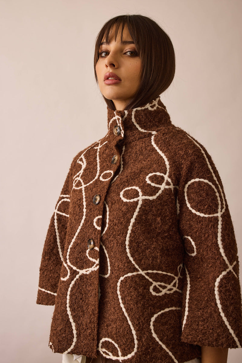 Cappotto Corto Con Ricamo cacao|Colore:Cacao