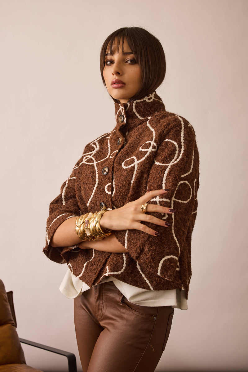 Cappotto Corto Con Ricamo cacao|Colore:Cacao