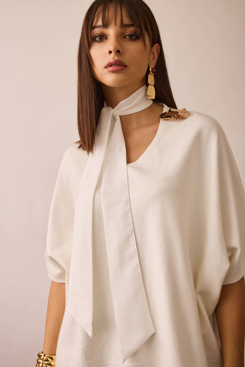 Pull Con Placchetta Dorata Panna|Colore:Panna