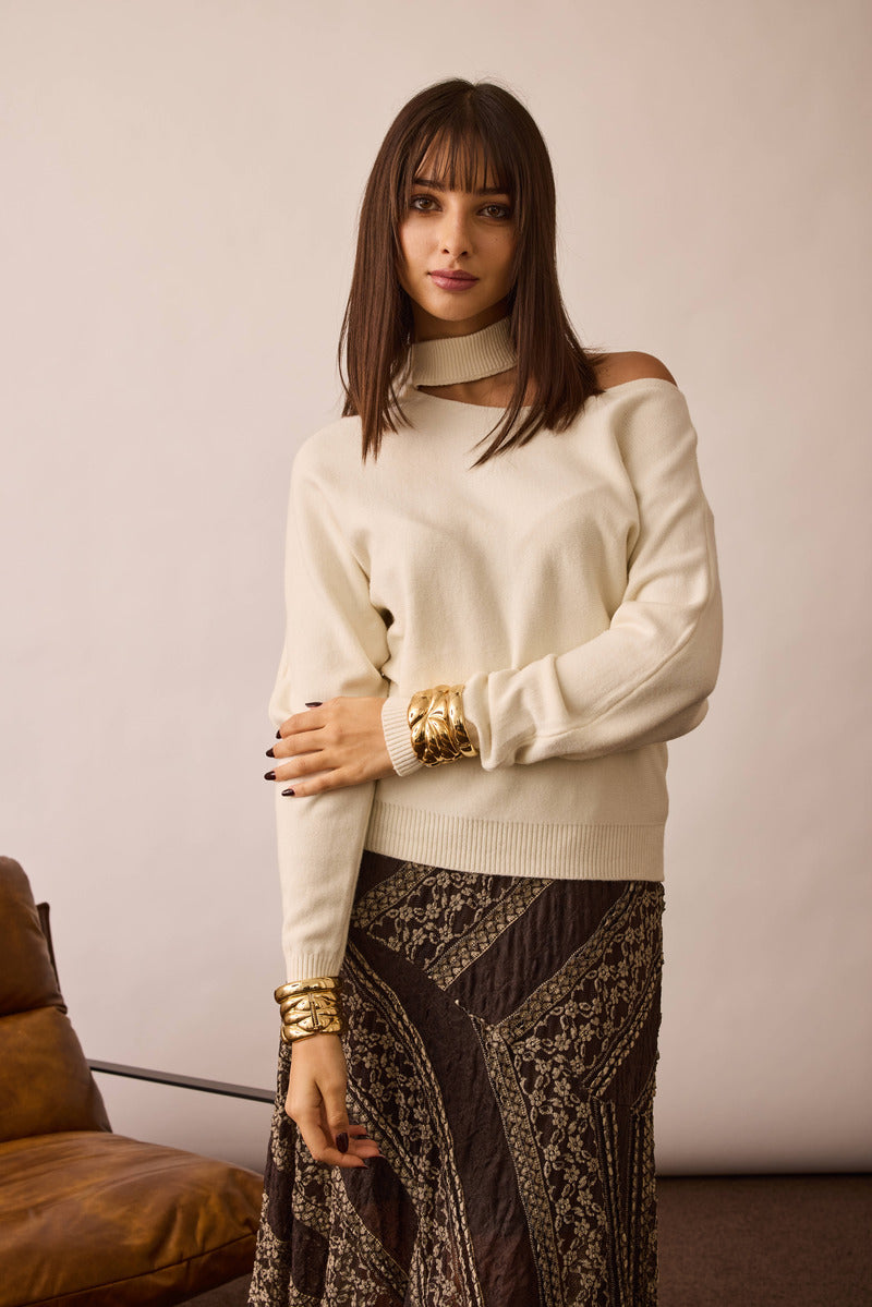 Maglia Cut Out panna|Colore:Panna