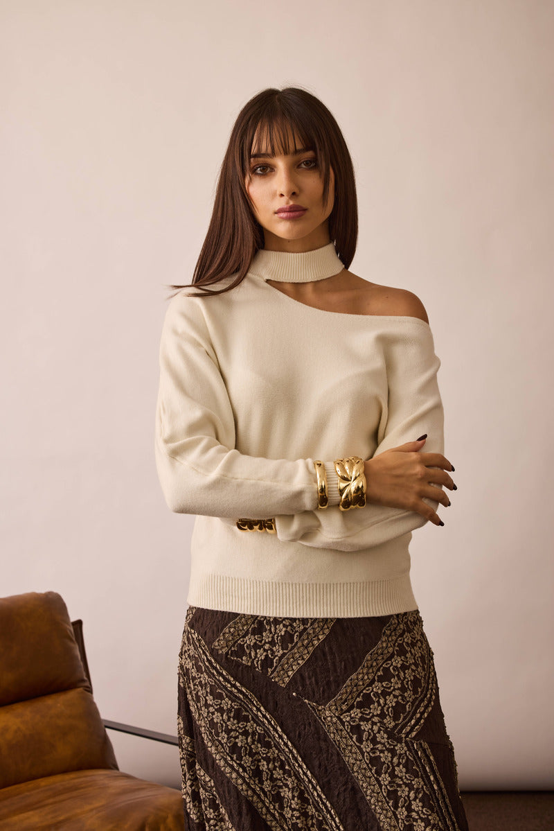 Maglia Cut Out panna|Colore:Panna