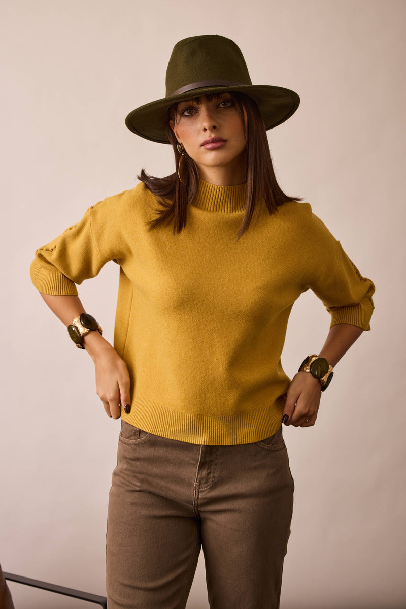 Pull Intreccio Su Manica ocra|Colore:Ocra