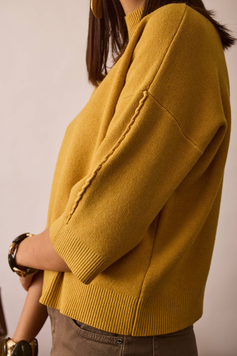 Pull Intreccio Su Manica ocra|Colore:Ocra
