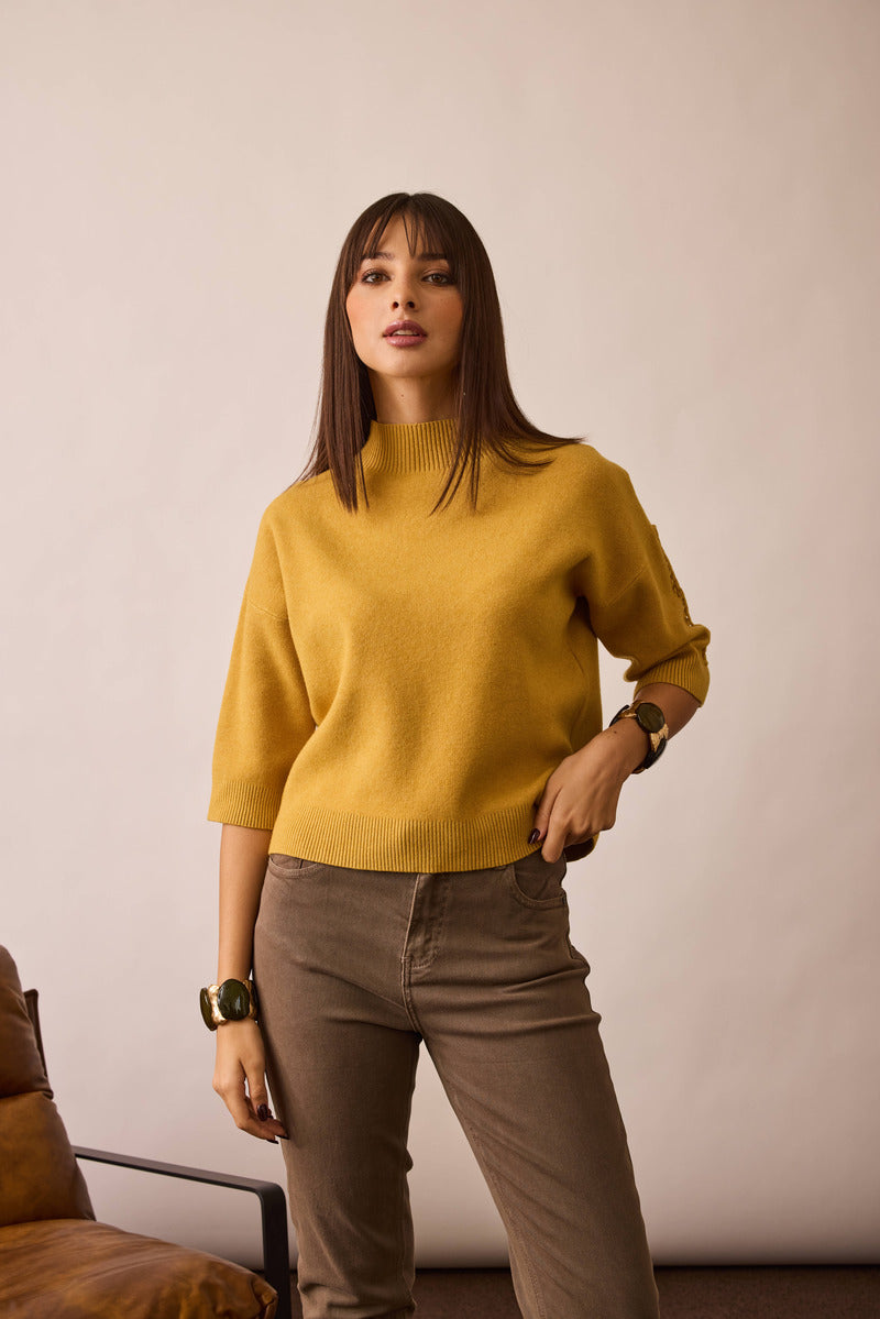 Pull Intreccio Su Manica ocra|Colore:Ocra