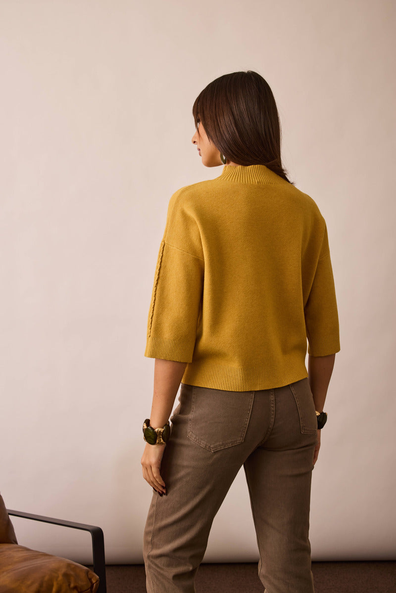 Pull Intreccio Su Manica ocra|Colore:Ocra