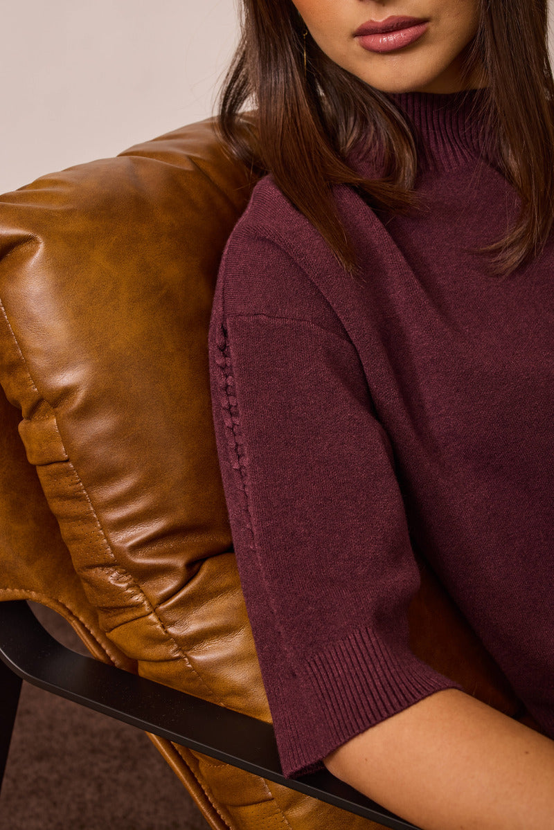 Pull Intreccio Su Manica vinaccio|Colore:Vinaccio