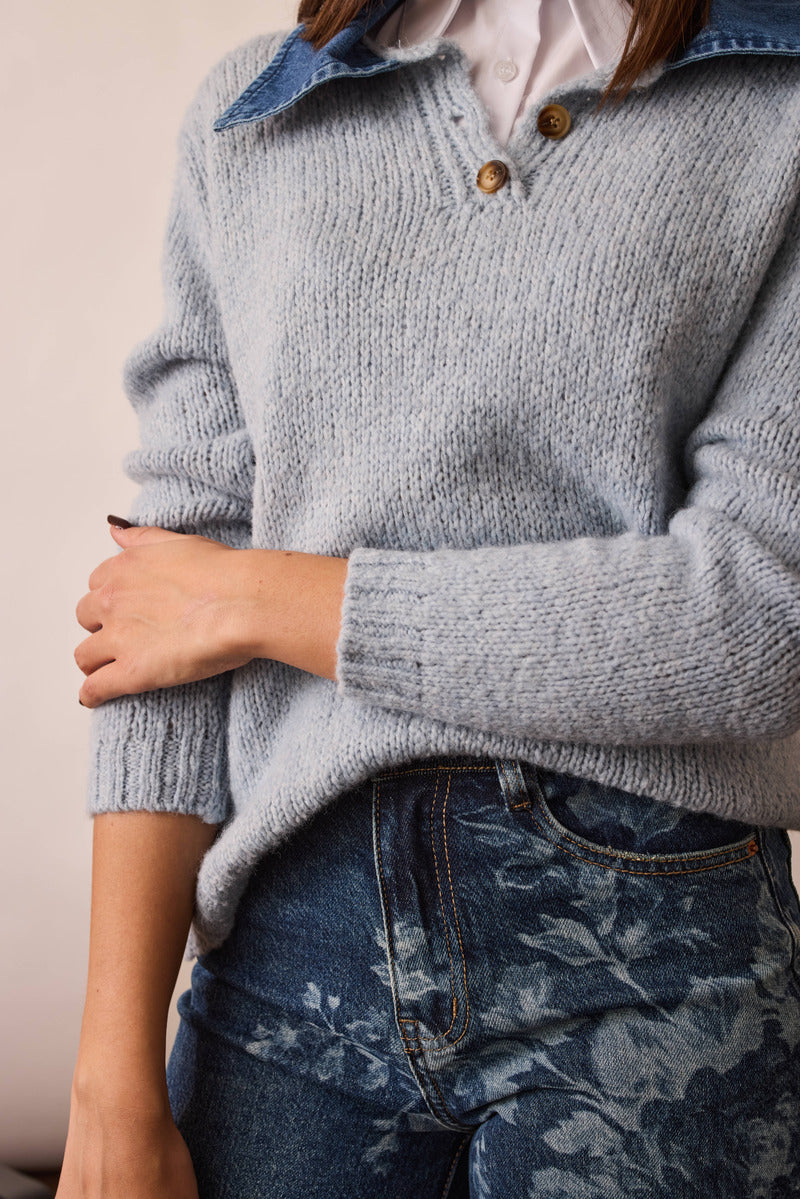 Pull Colletto Denim celeste|Colore:Celeste